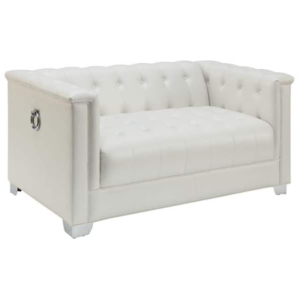 Benjara 60 in. White Solid Faux Leather 2-Seater Loveseat with Button Tufting