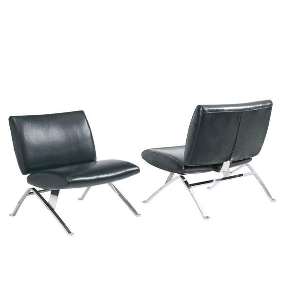 Monarch Specialties Leather-Look Chrome Metal Modern Accent Chair in Black