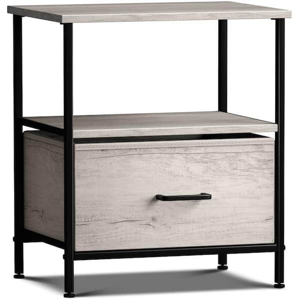 Sorbus 1-Drawer Greige Nightstand 18.37 in. H x 15.75 in. W x 15.75 in. D