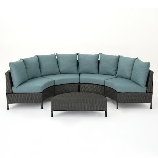 Noble House 5-Piece Wicker Outdoor Patio Sectional Seating Set with Teal Cushions