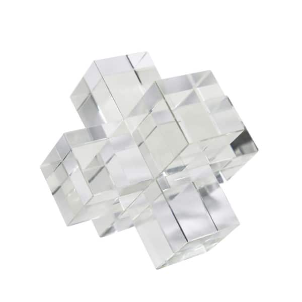 Liv & Skye Clear 6 in. x 6 in. Glass Crystal Geometric Sculpture