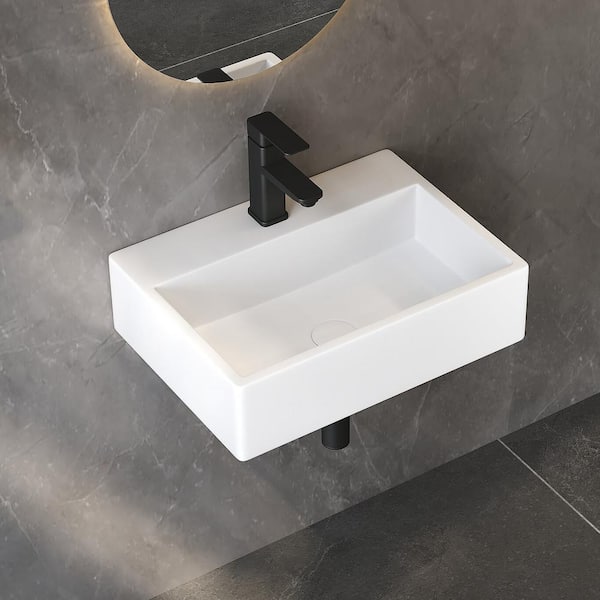 Siena 20 in. W x 14 in. D x 5 in. H Wall-Mount/Vessel Rectangular Bathroom Sink with Faucet Hole in White Vitreous China
