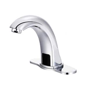 Automatic Sensor Touchless Single Hole Bathroom Faucet with Deckplate, Cold and Hot Water Mixer in Chrome
