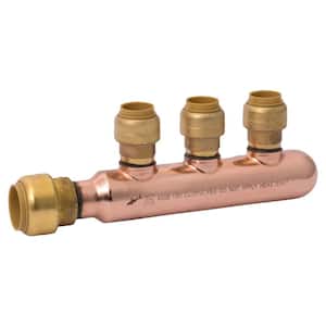 3/4 in. x 1/2 in. Push-to-Connect Copper 3-Port Closed Manifold Fitting