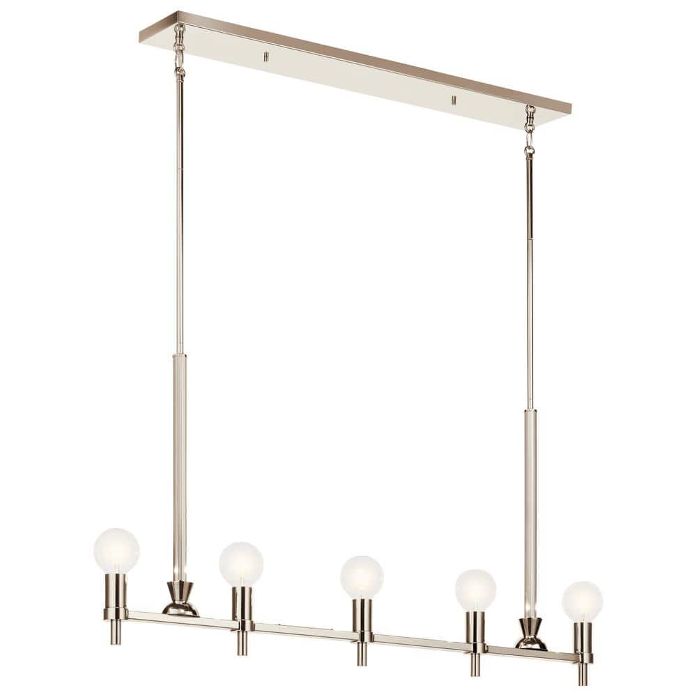 Torvee Nickel Textured 5-Light Linear Chandelier with Geometric Design