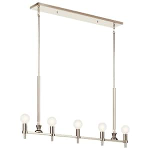 Torvee 41 in. 5-Light Polished Nickel Art Deco Island Linear Chandelier for Dining Room