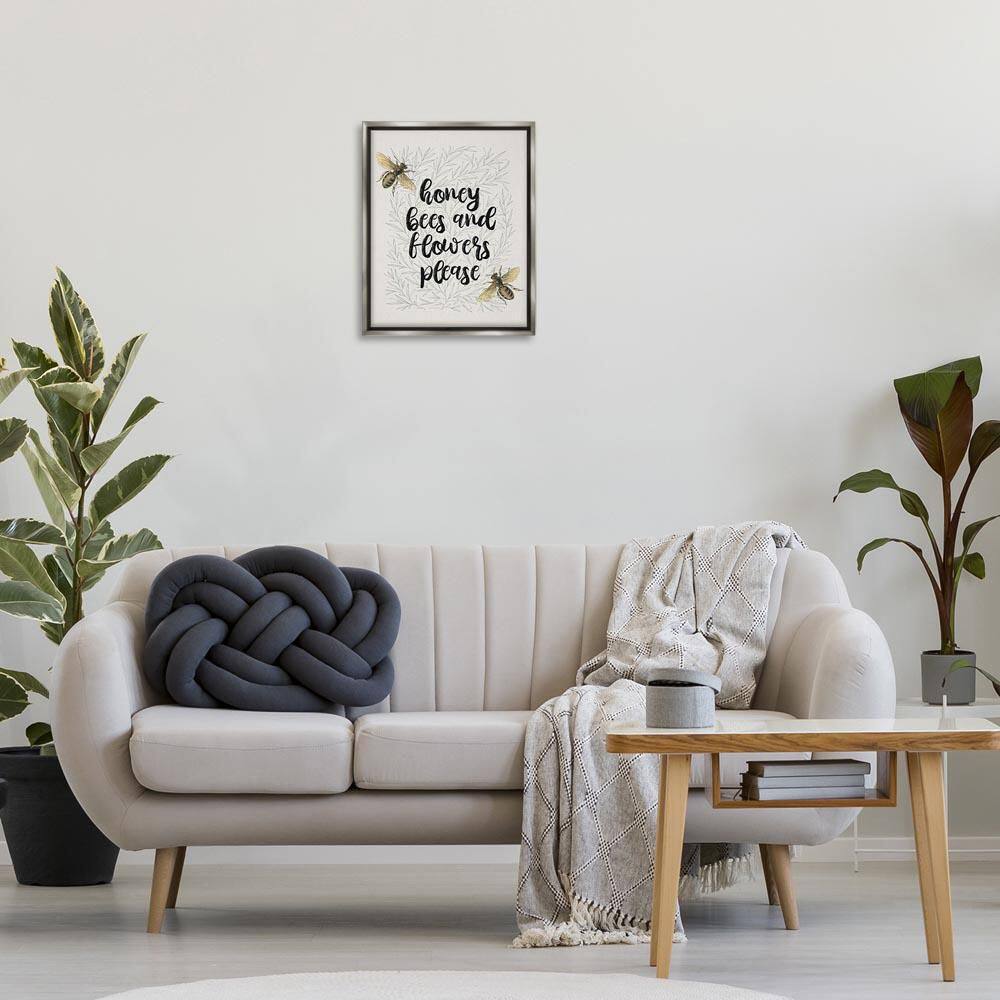 Honey Bees & Flowers Please by Lil' Rue Gray Floater Frame Typography Graphic Art Print 21 in. x 17 in. price history on PriceWatchPro