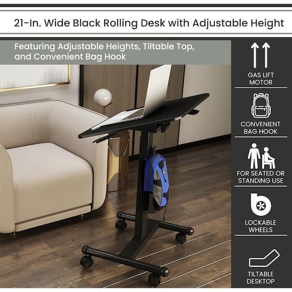Hanover 21 in. Black Rolling Desk with Adjustable Heights and Bag Hook  HSD0408-BLK - The Home Depot