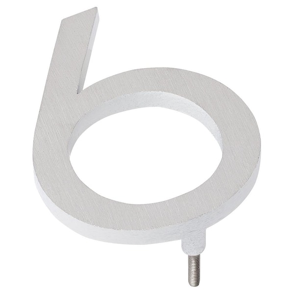 Montague Metal Products 4 in. Satin Nickel/White 2-Tone Aluminum Floating or Flat Modern House Number 6