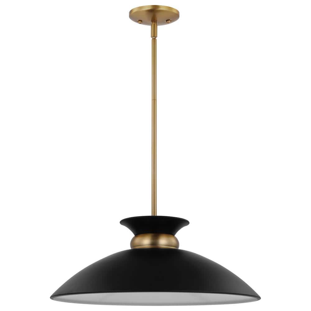SATCO Perkins 100-Watt 1-Light Matte Black/Burnished Brass