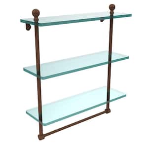 Mambo 16 in. L x 18 in. H x 5 in. W 3-Tier Clear Glass Bathroom Shelf with Towel Bar in Antique Bronze