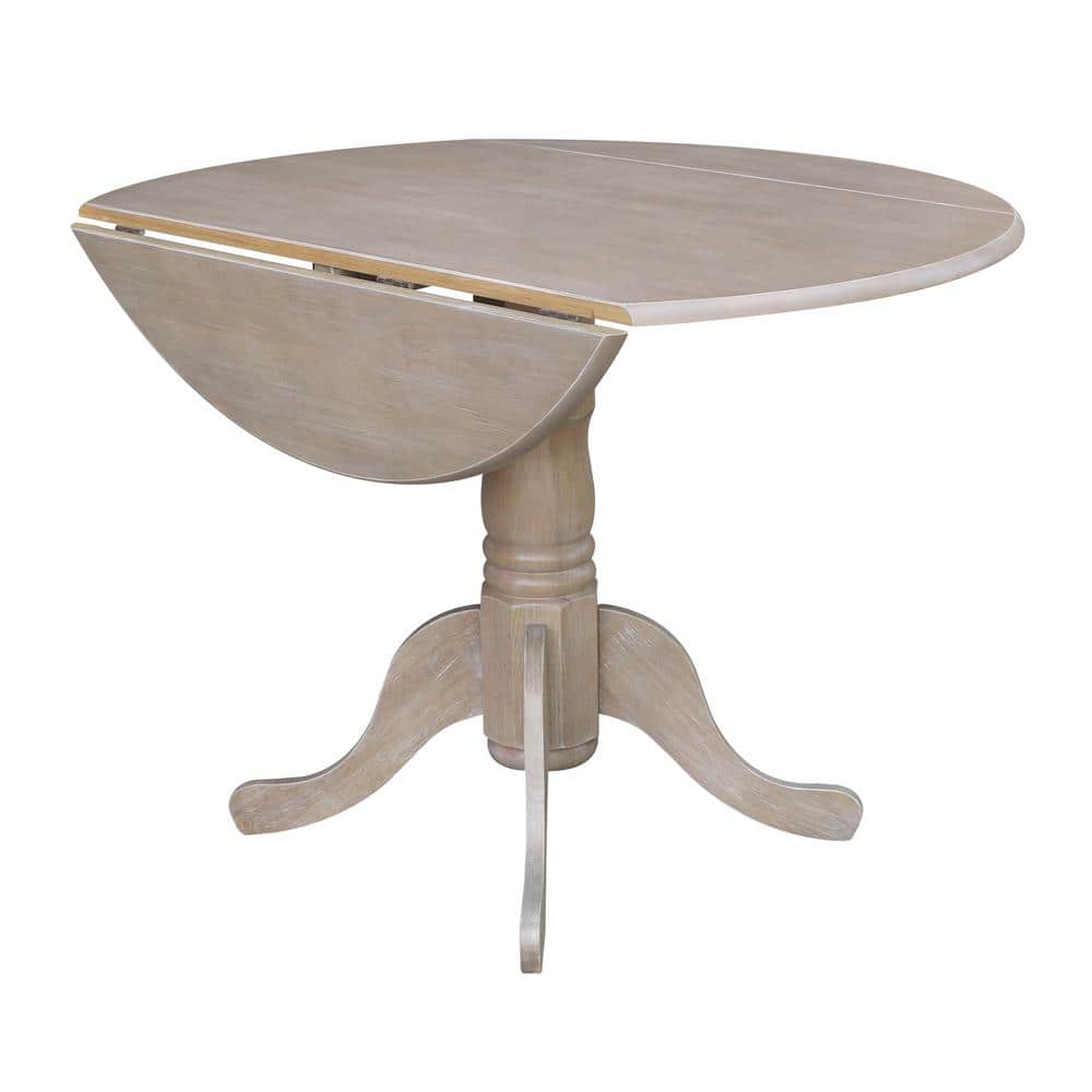 42" Washed Gray Taupe Round Wood Extendable Dining Table
