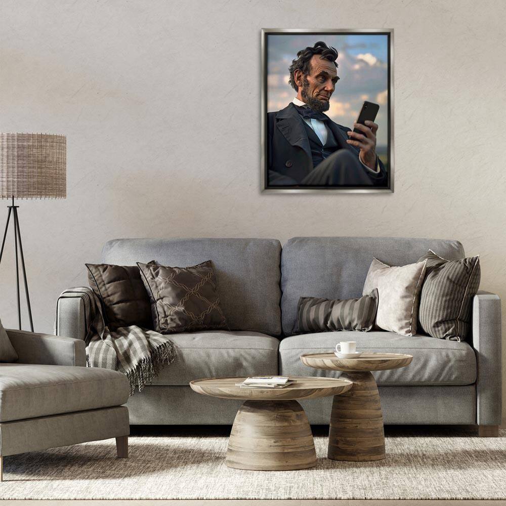Abe Lincoln with Cellphone by Michael McKinney Gray Floater Frame People Graphic Art Print 31 in. x 25 in. price history on PriceWatchPro