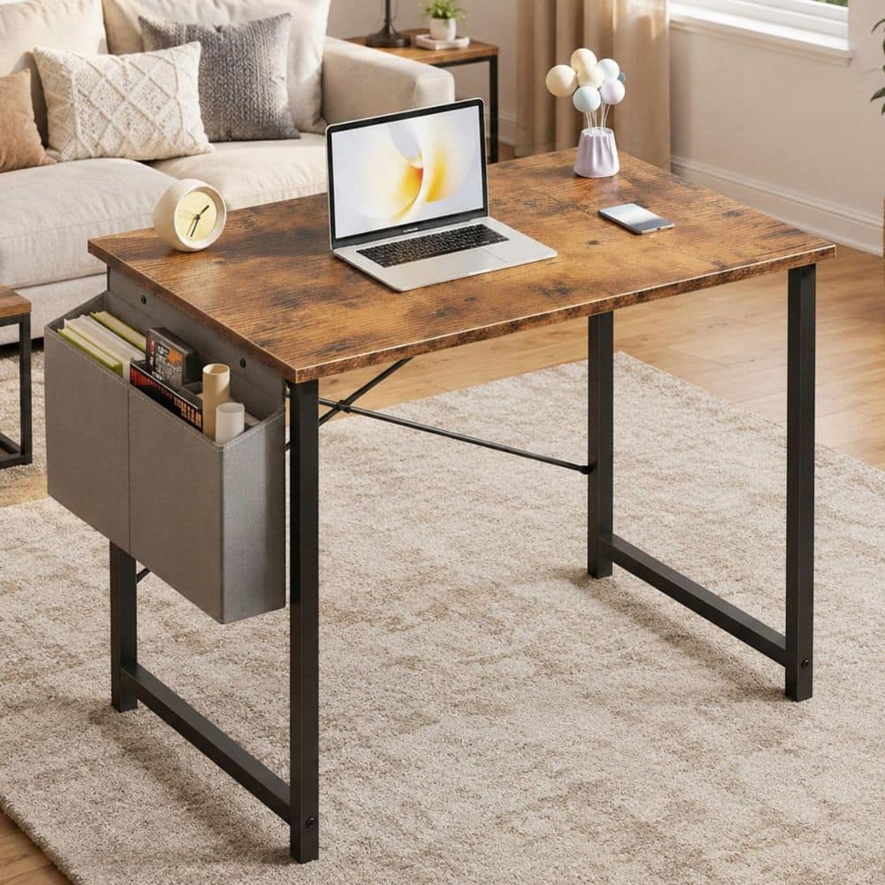 19.7 in. Rectangular Brown-63 in. W Wood Computer Desk with Side Storage Bags price history on PriceWatchPro