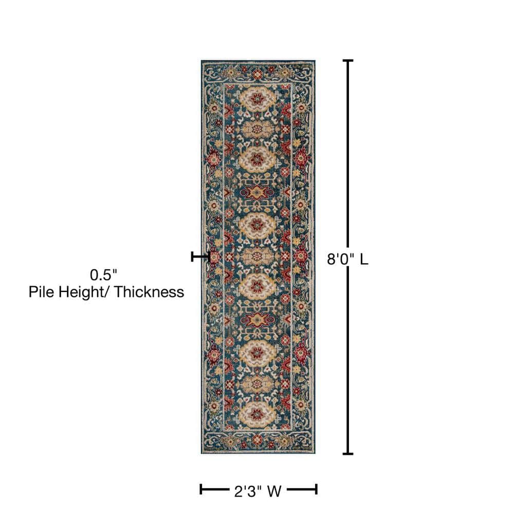 Lenox Blue Traditional Polypropylene Runner Rug 2'3" x 8'