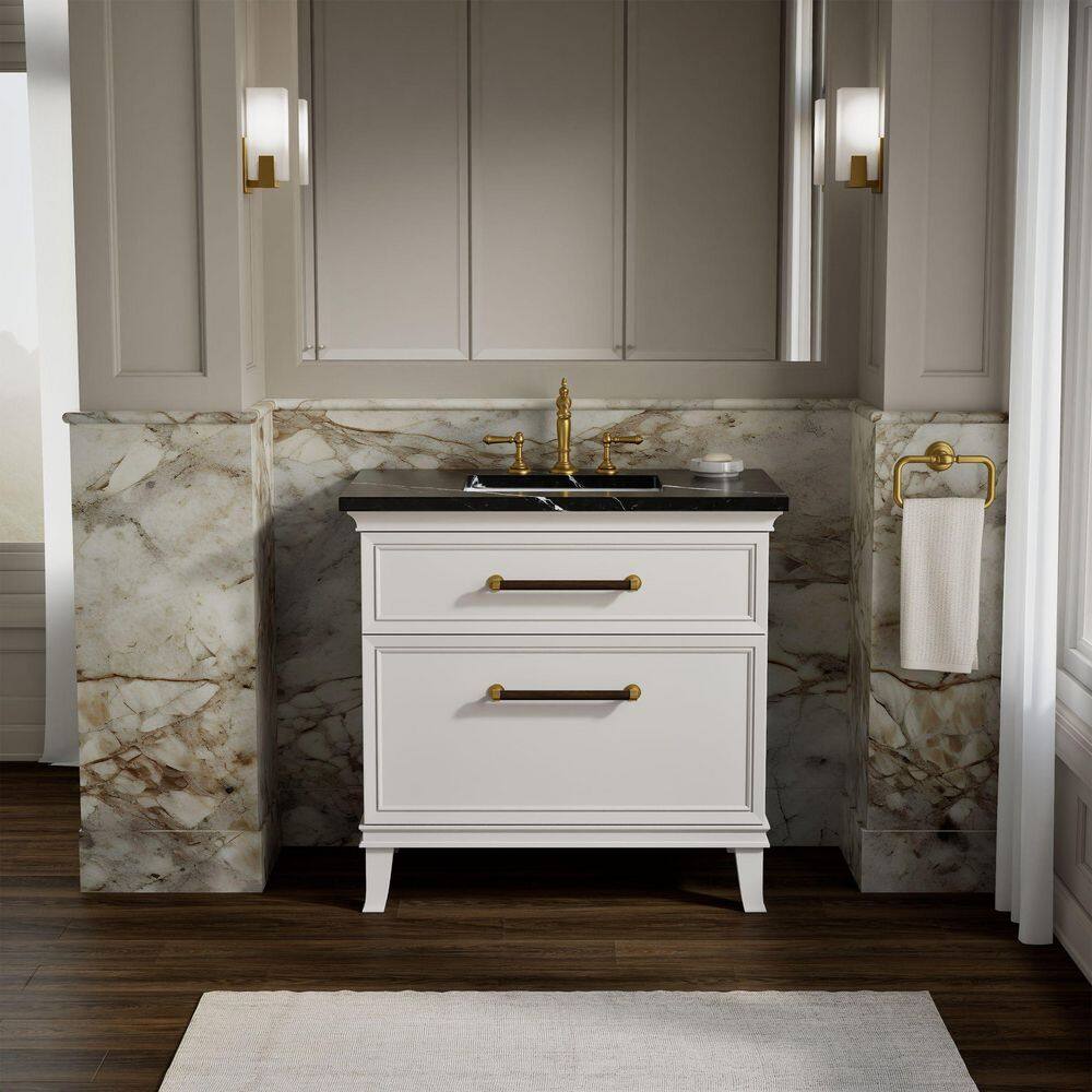 Artifacts 36 in. Freestanding Linen White Bath Vanity with Black Eternal Marquina Quartz Top And Brass Hardware price history on PriceWatchPro