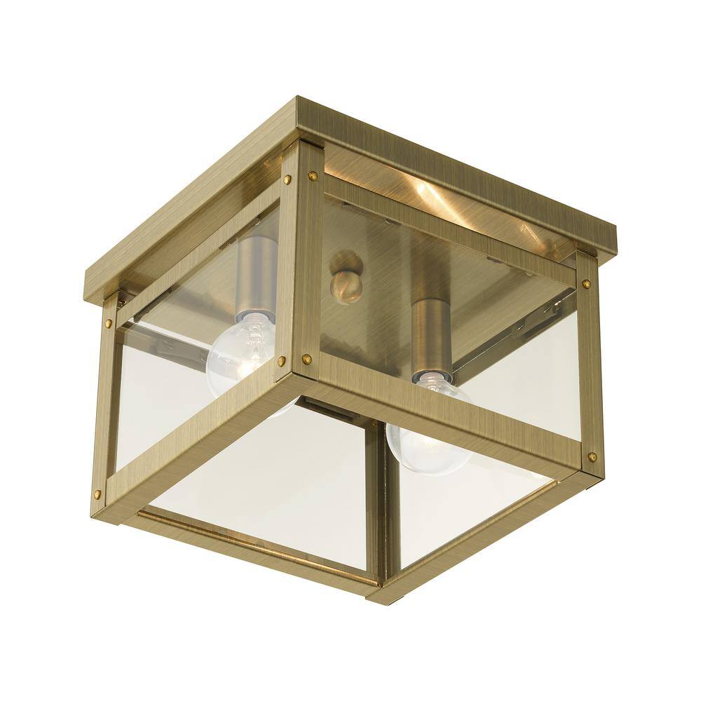 Milford Antique Brass Dual-Light LED Flush Mount with Clear Glass