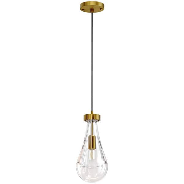 Merra 60-Watt 1-Light Bronze Shaded Luxury Raindrop Pendant with Teardrop Clear Glass Shade, No Bulbs Included