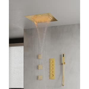 15-Spray 20in. Dual Shower Heads Ceiling Mount Fixed and Handheld Shower Head 2.5 GPM with Music, 3 Body Jets in Gold