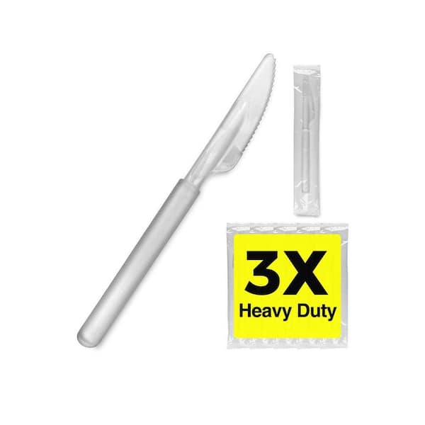 Clear Transparent Disposable Plastic Steak Knives Individually Wrapped Heavy Duty Tableware 100-Pieces Per Case