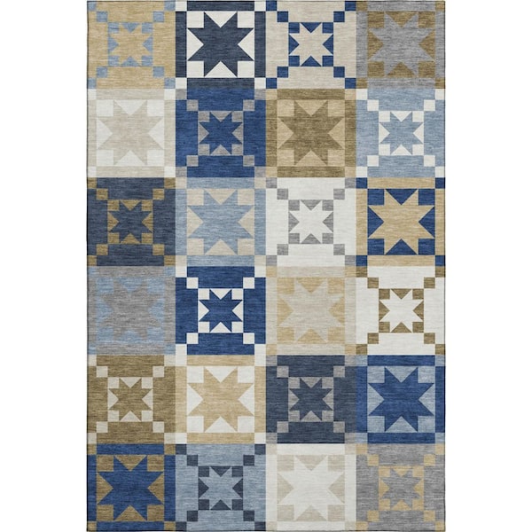 Mayfield Premium Machine Washable Abstract AMF2538 Navy 10 ft. x 14 ft. Area Rug