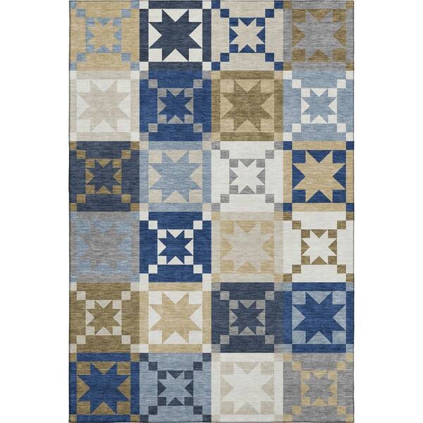 Mayfield Premium Machine Washable Abstract AMF2538 Navy 5 ft. x 7 ft. 6 in. Area Rug