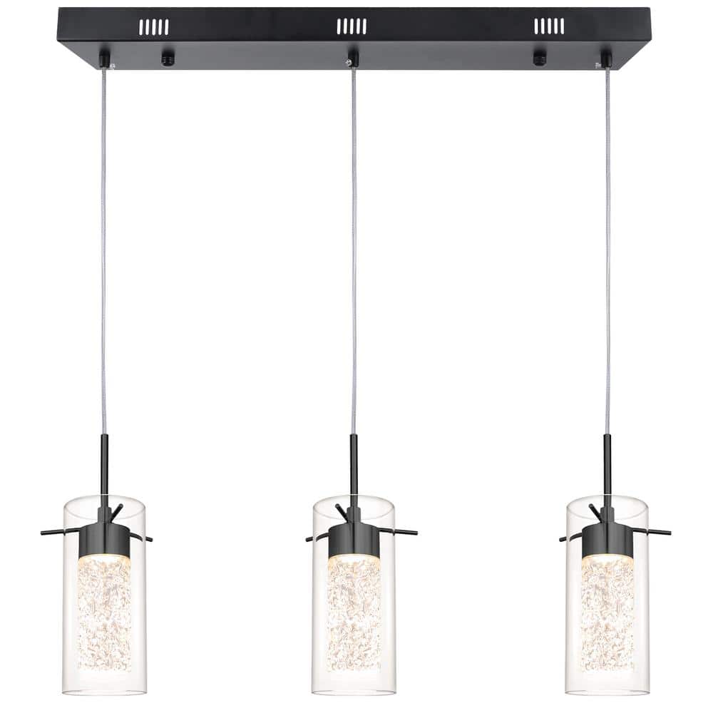 15-Watt 3-Light Black 3000K Warm White Light Integrated LED Pendant Lights 