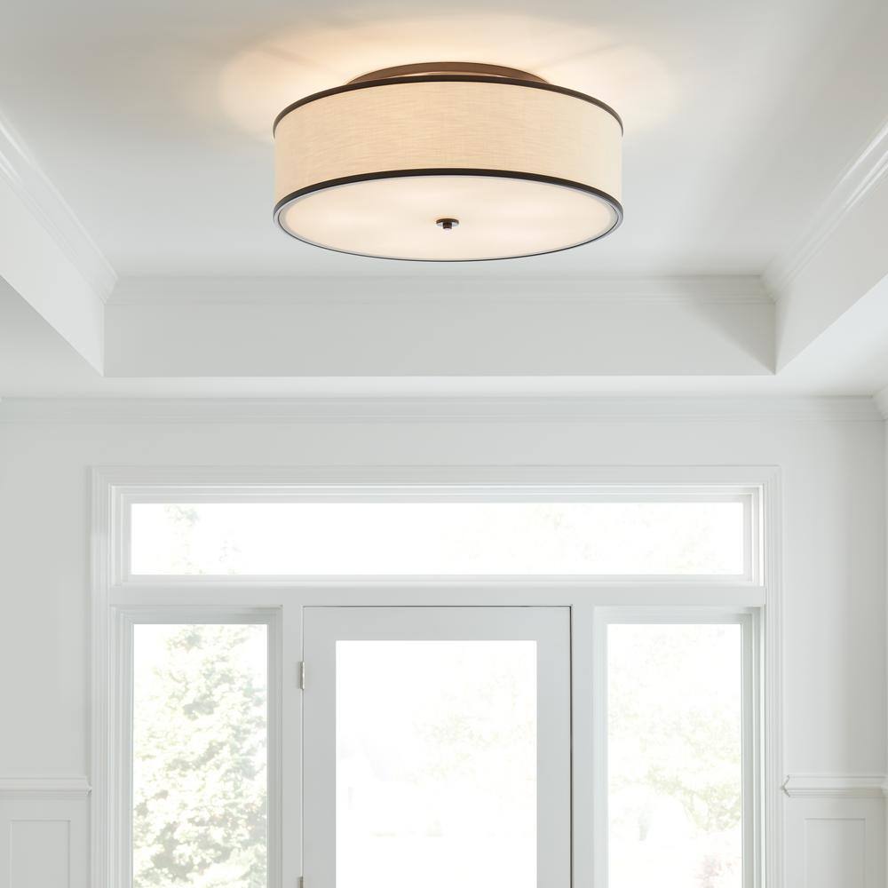 Lennon 30" Ivory Linen Shade Oil Rubbed Bronze Semi-Flush Mount
