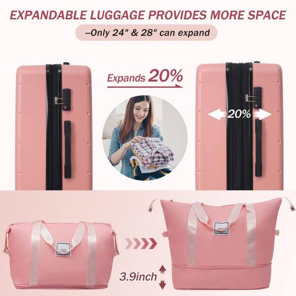 INNOBULE 5 Pcs Luggage Set Light Pink ABS Plastic Hardside w