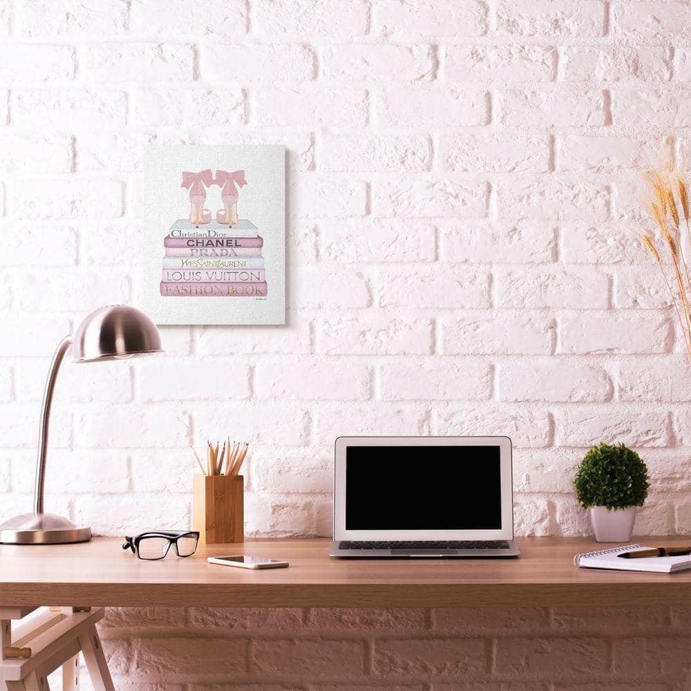 Pink and White Fashion Designer Bookstack Canvas Wall Art, 16" x 20"