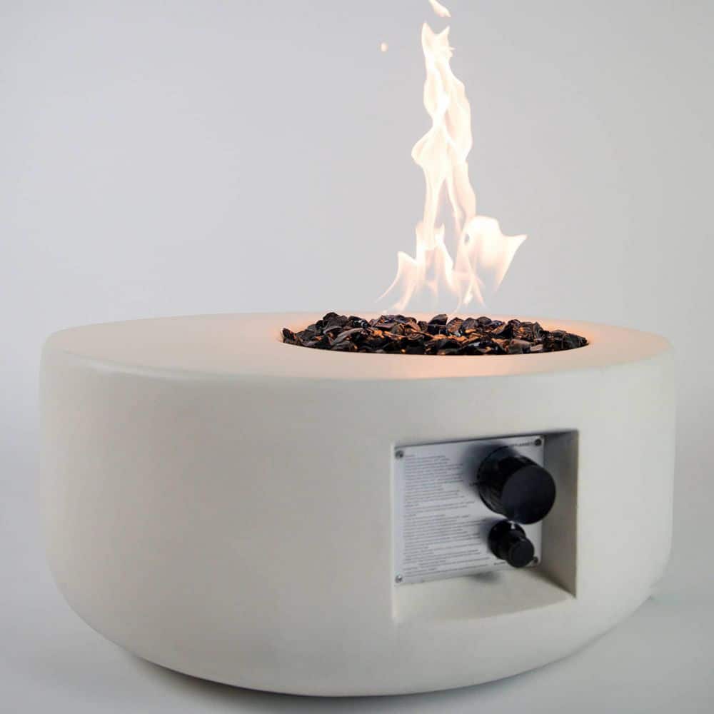 26 Inch White Round MGO Propane Fire Pit Table