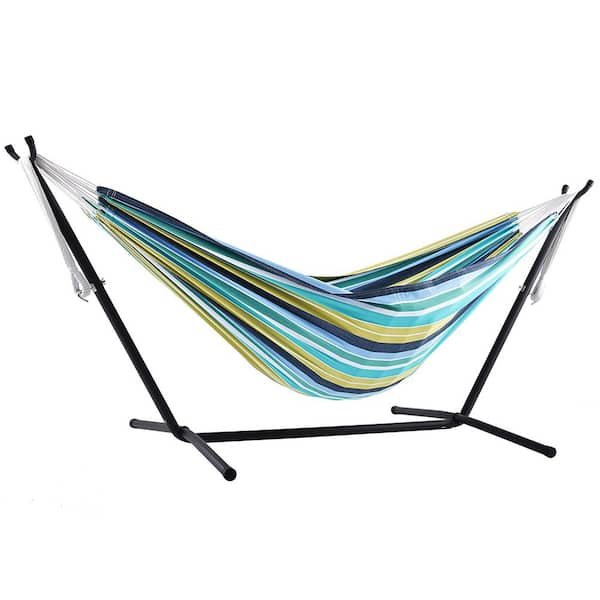Vivere 9 ft. Cotton Double Hammock with Stand in Cayo Reef