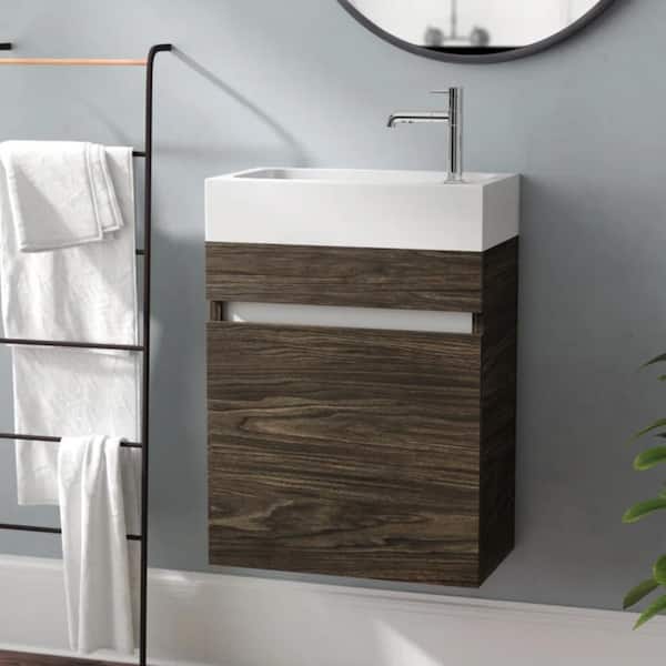 Piccolo 18 in. W x 10 in. D x 25 in. H S/Sink Wall Bath Vanity in Tete a Tete with White Cultured Marble Top in White