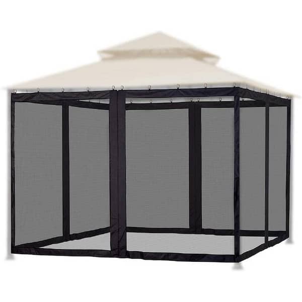 Shatex 10 ft. x12 ft. Black Replacement Universal Gazebo Netting 4 Panels with Zipper for Garden Patio Yard, Only Netting