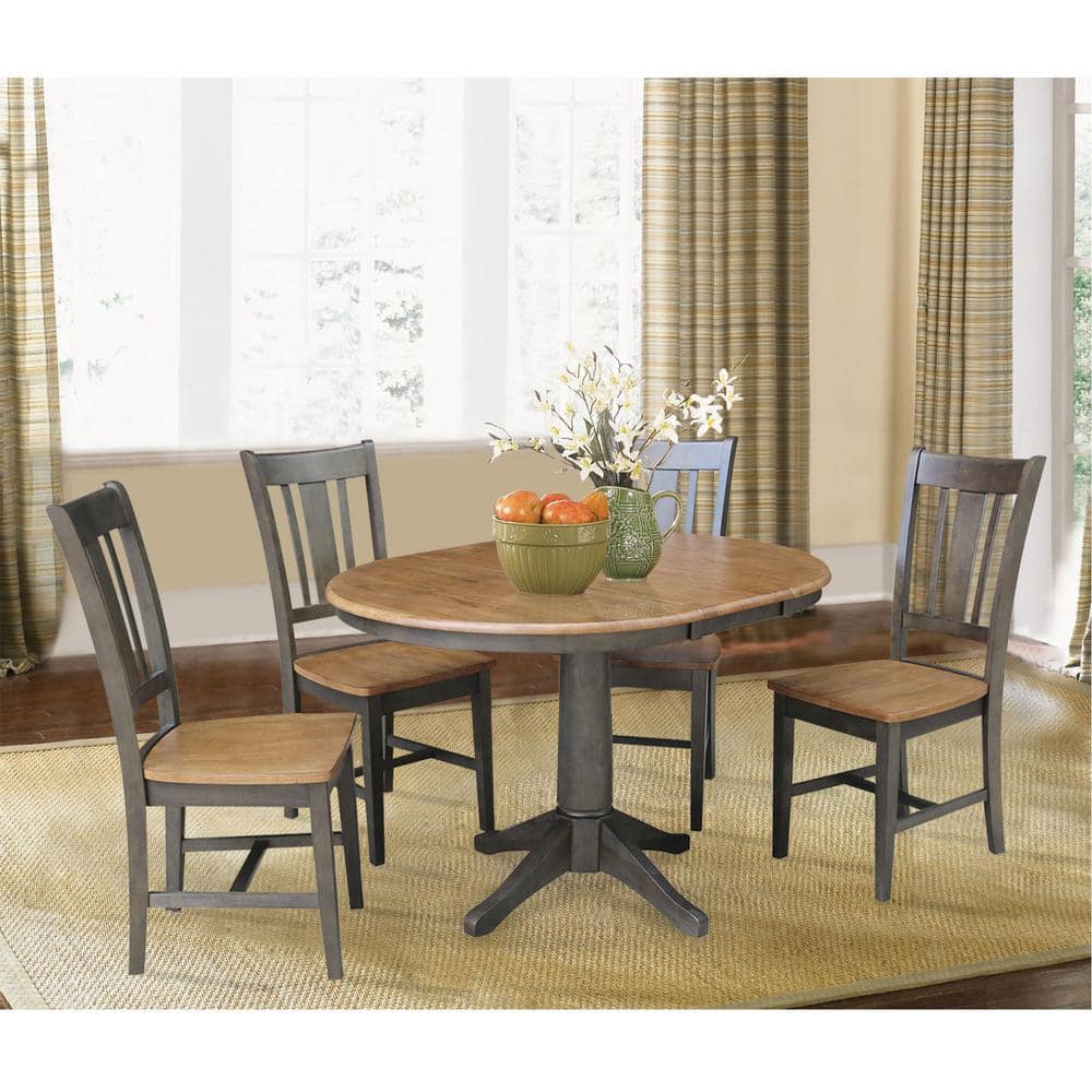 Hickory Top Extendable Round Dining Table in Washed Coal