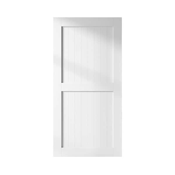 46 in. x 84 in. H-Frame White Solid Natural Pine Wood Panel Interior Sliding Barn Door Slab with Frame