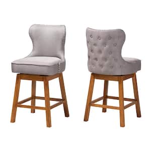Gradisca 40.6 in. Grey and Walnut Brown Wood Frame Counter Height Bar Stool (Set of 2)