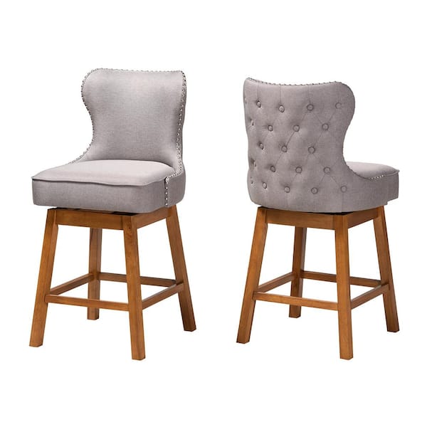 Baxton Studio Gradisca 40.6 in. Grey and Walnut Brown Wood Frame Counter Height Bar Stool (Set of 2)