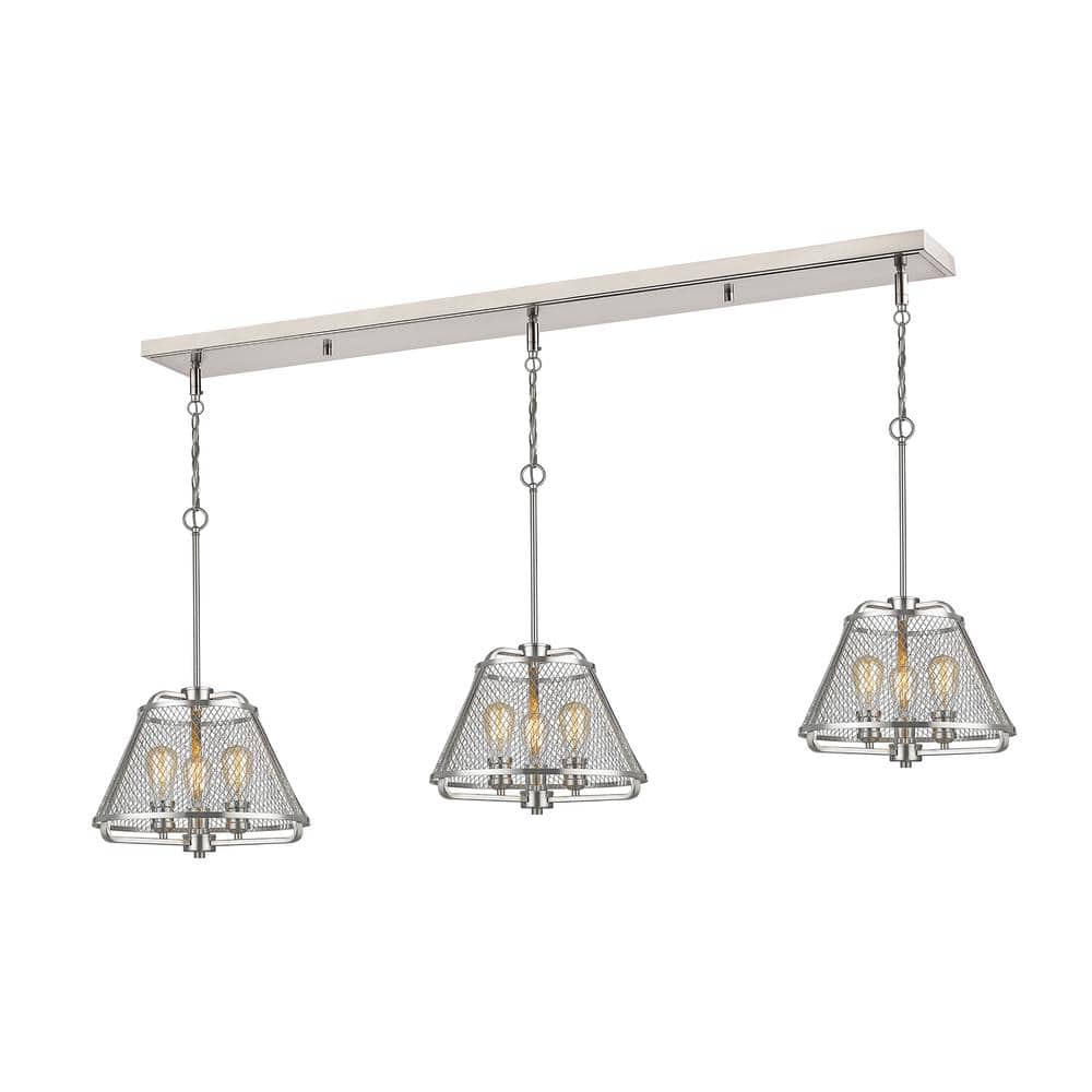 Iuka 9-Light Brushed Nickel Shaded Island Pendant Light with Brushed Nickel