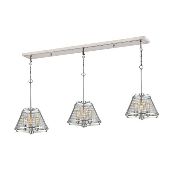 Unbranded Iuka 9-Light Brushed Nickel Shaded Island Pendant Light with Brushed Nickel Steel Shade with No Bulbs Included