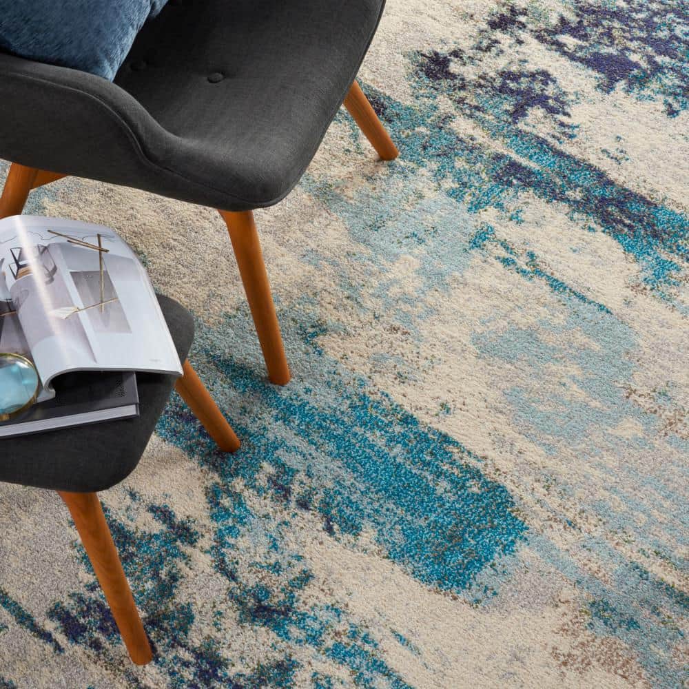 Serene Oceanic Bliss Hand-Knotted Blue Abstract Area Rug