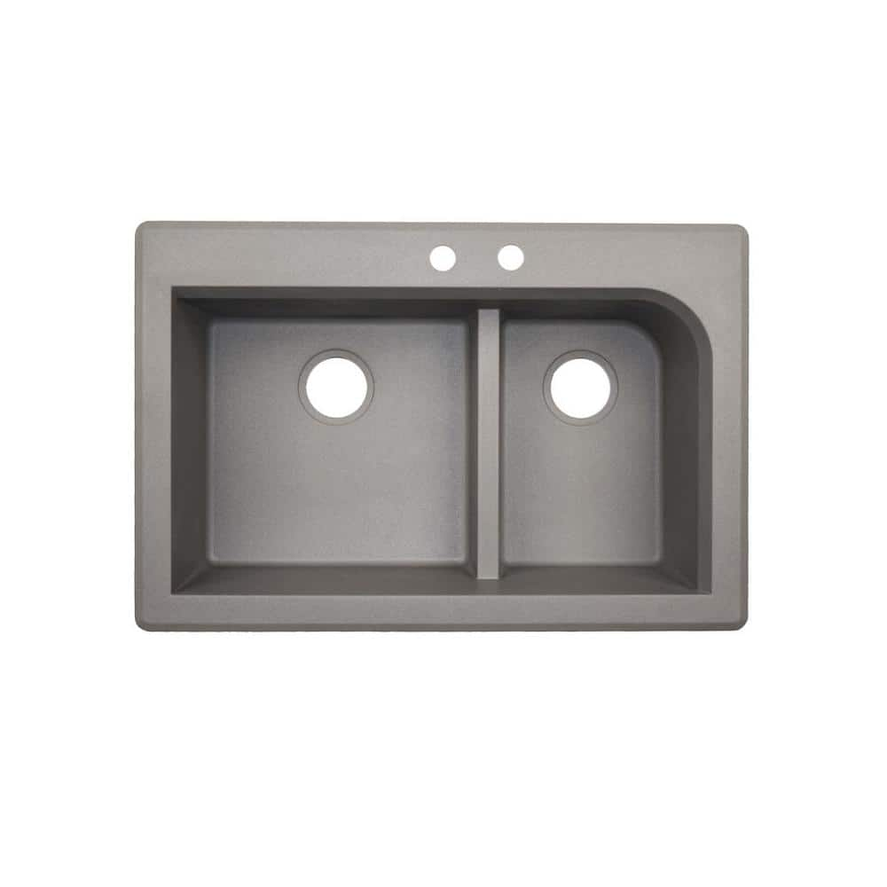 Swan Dual Mount Granite 33 In X 22 In 2 Hole 60 40 Double Bowl   Metallico Swan Drop In Kitchen Sinks Qz03322ld 173 2c 64 1000 