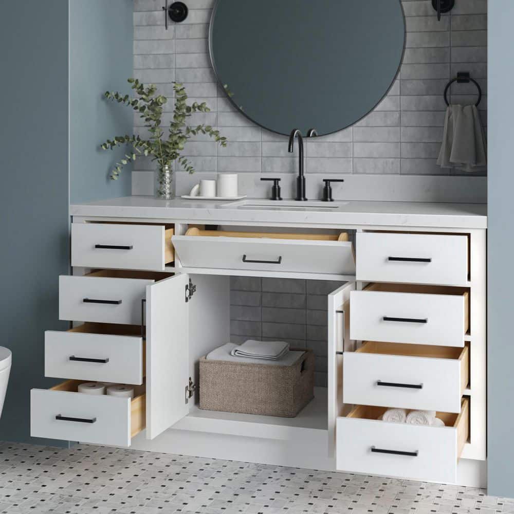Hepburn 60" White Hardwood Single Basin Vanity Set