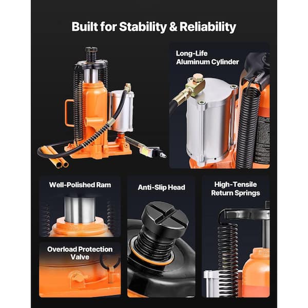 SKYSHALO Air Hydraulic Bottle Jack, 20T Capacity, 10.2-19.5 in
