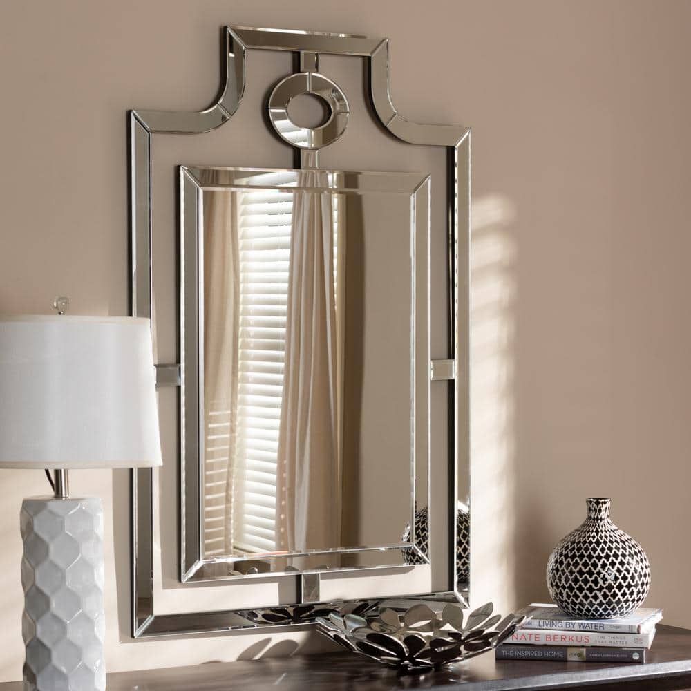 Elegant Pagoda-Inspired Silver and Gold Wall Mirror