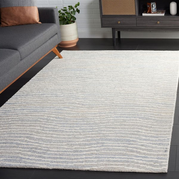 Renewal 4 ft. x 6 ft. Light Blue/Ivory Striped Wavy Area Rug