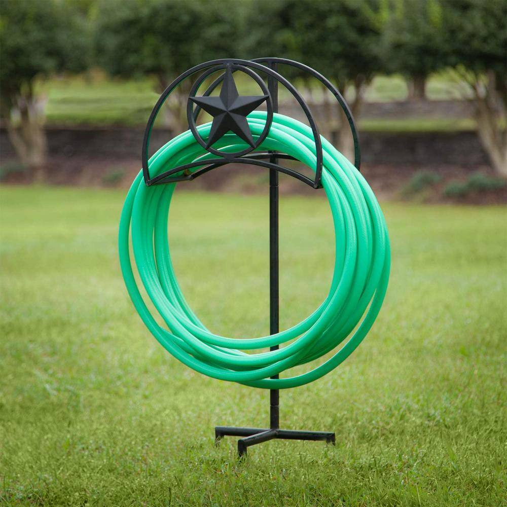 Black Steel Decorative Garden Hose Stand with Star Design