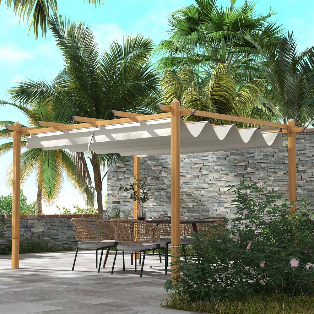 Cream White 10' x 12' Aluminum Pergola with Retractable Canopy