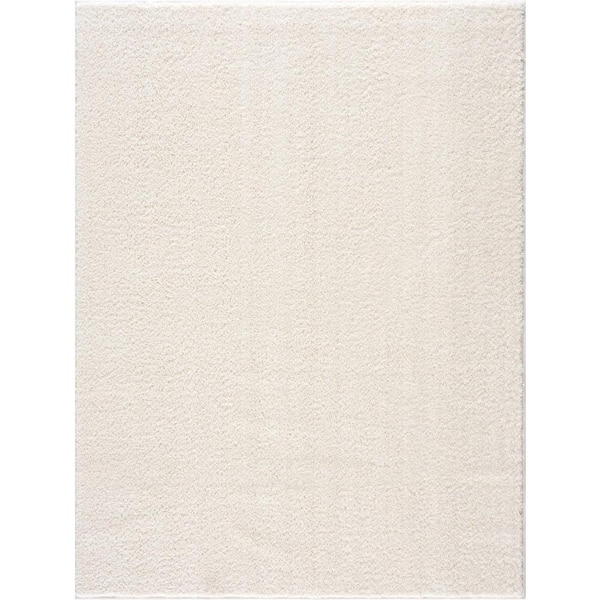 HAUTELOOM Judy 2 ft. X 4 ft. White Solid Shag Rubber Backing Soft Machine Washable Runner Rug