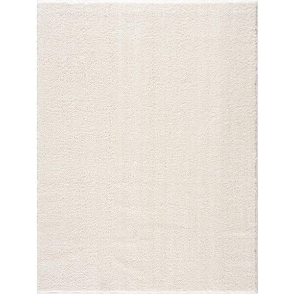 HAUTELOOM Judy 3 ft. X 5 ft. White Solid Shag Rubber Backing Soft Machine Washable Area Rug